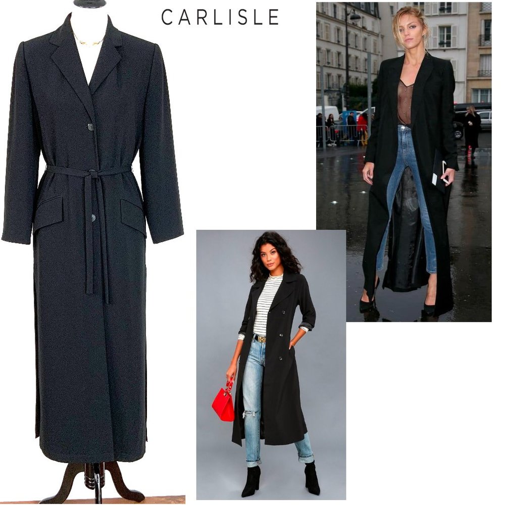 Vintage Carlisle Tailored Black Long Blazer Duster Overcoat Sz S